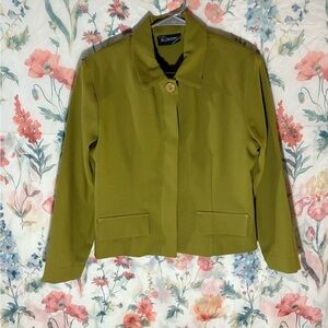 Vintage Green Tailored Blazer with Collared Neckline